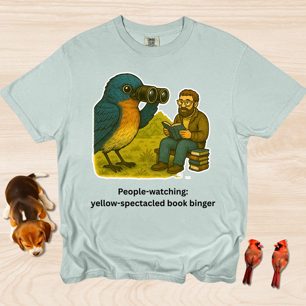 People Watching: Yellow Spectacled Book Binger