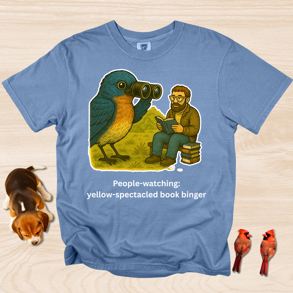People Watching: Yellow Spectacled Book Binger