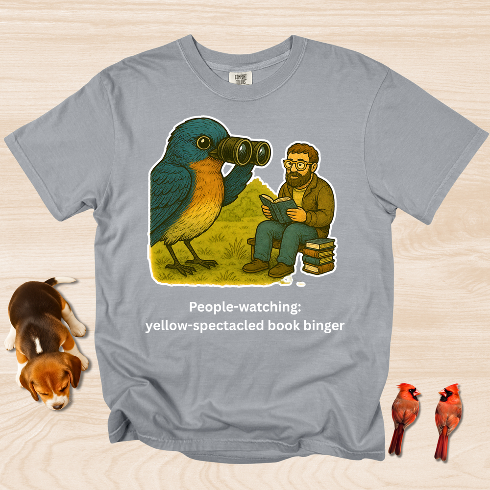 People Watching: Yellow Spectacled Book Binger