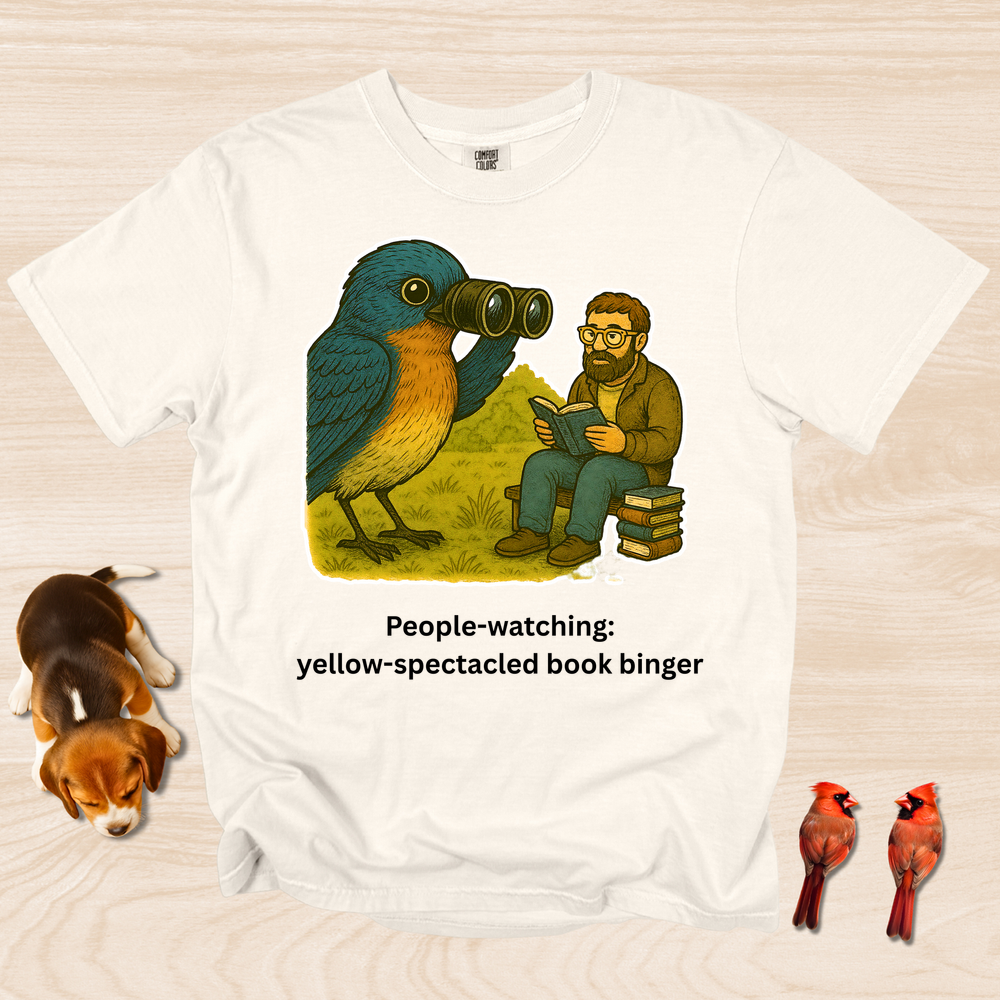 People Watching: Yellow Spectacled Book Binger