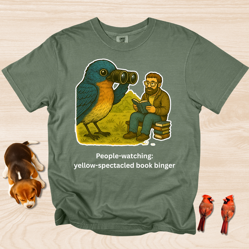 People Watching: Yellow Spectacled Book Binger