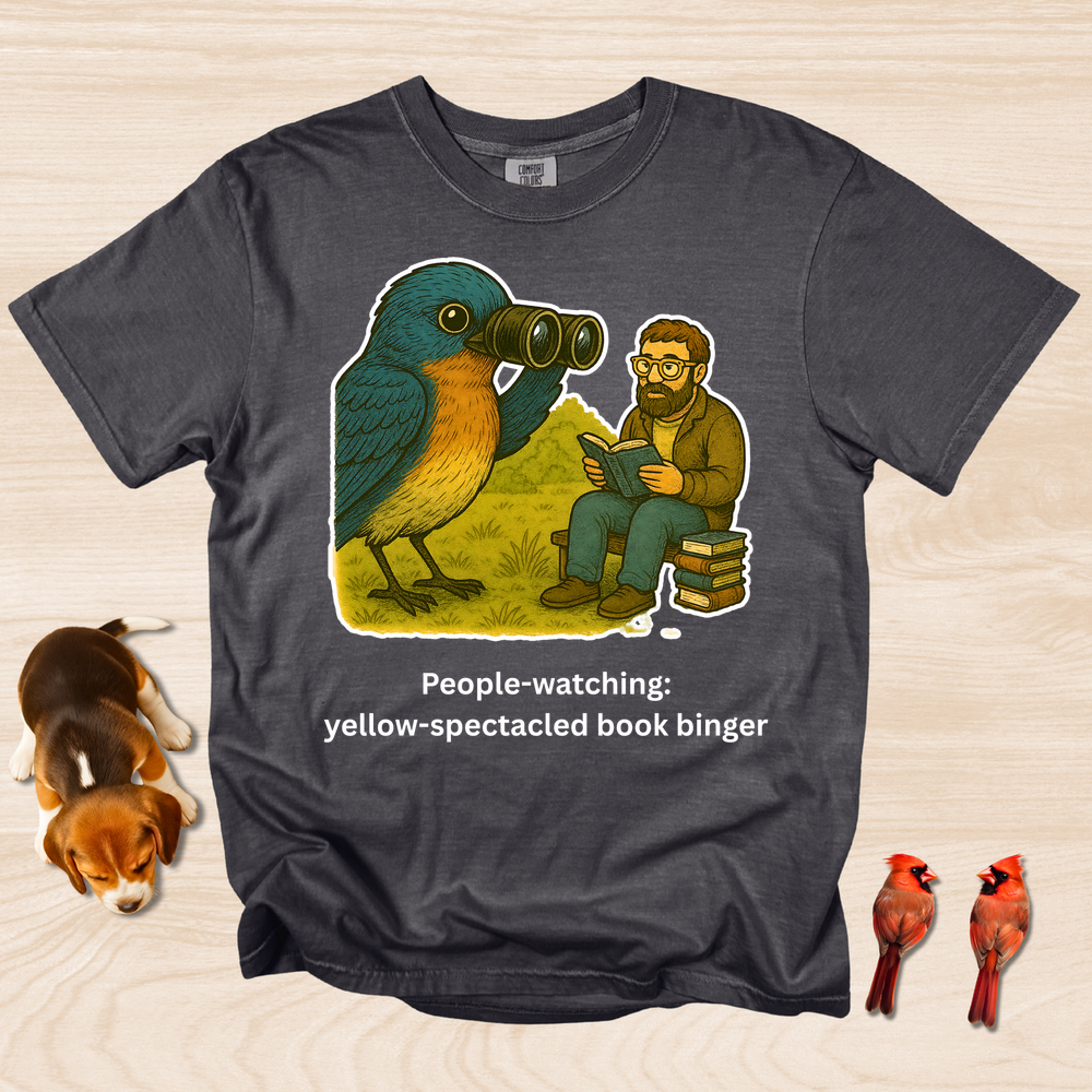 People Watching: Yellow Spectacled Book Binger