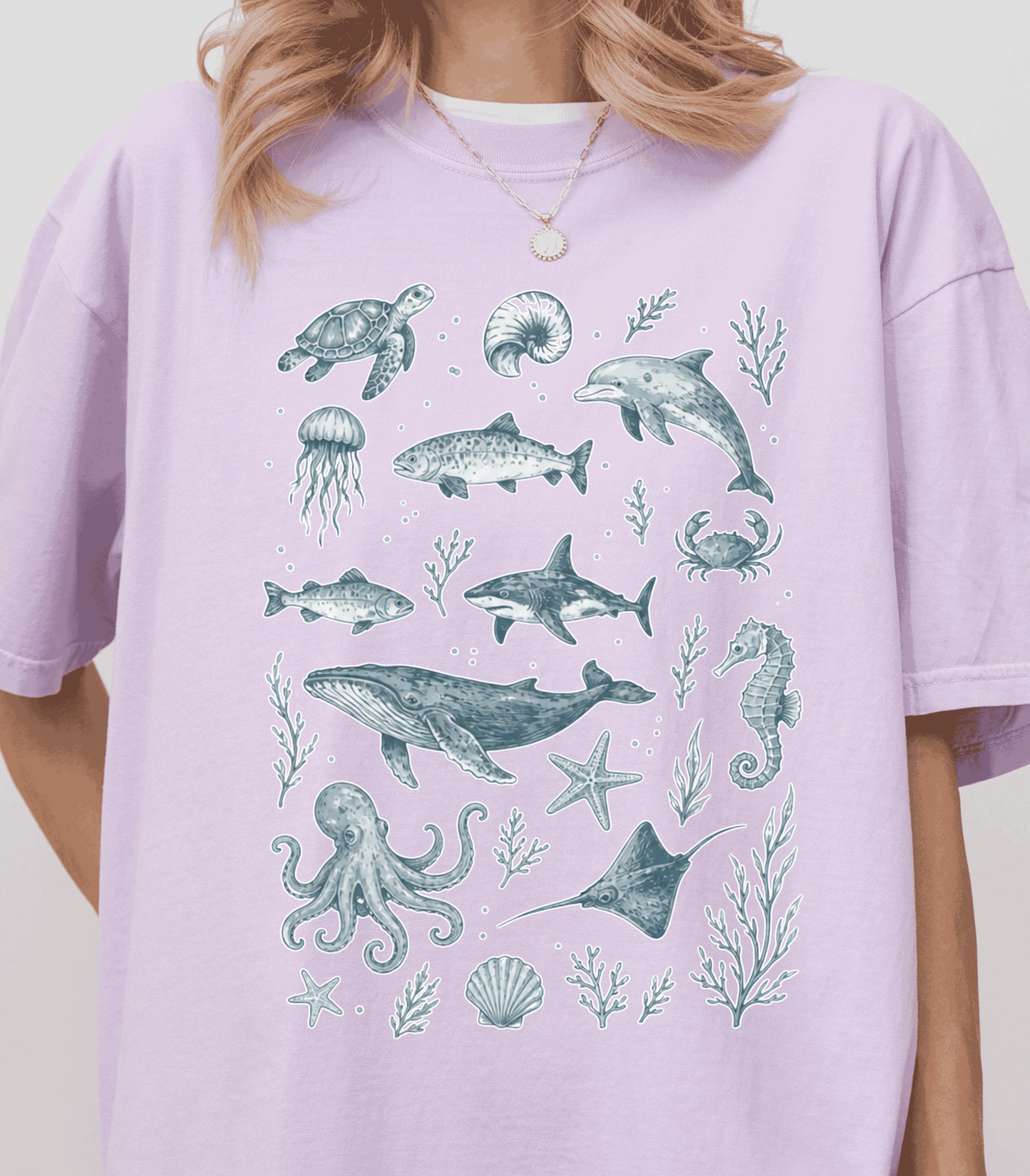 Pastel Ocean Animals Tee - Whimsical Sea Life Shirt