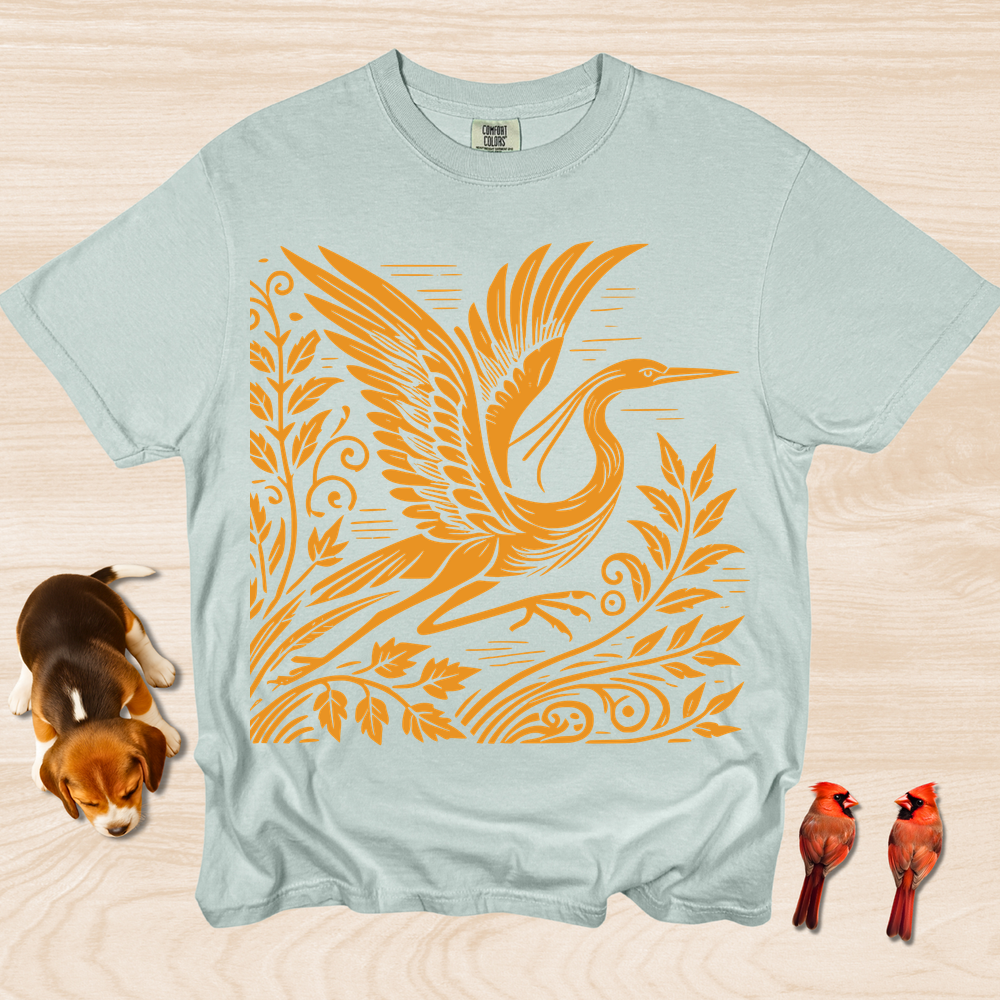 Great Blue Heron Artistic Linocut Design