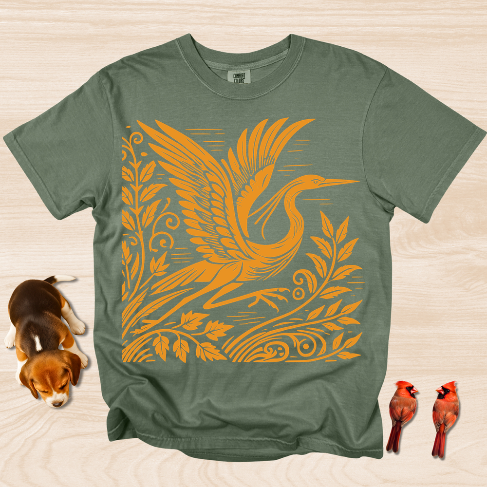 Great Blue Heron Artistic Linocut Design
