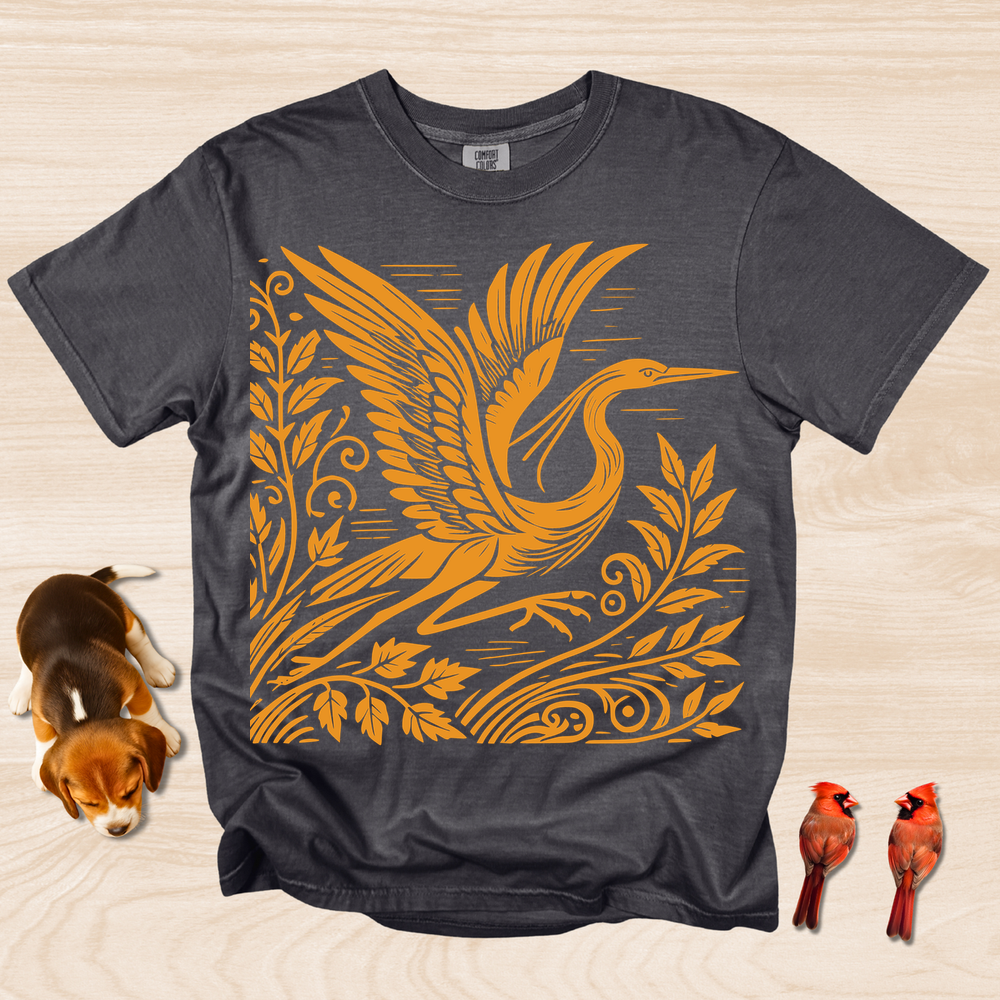 Great Blue Heron Artistic Linocut Design