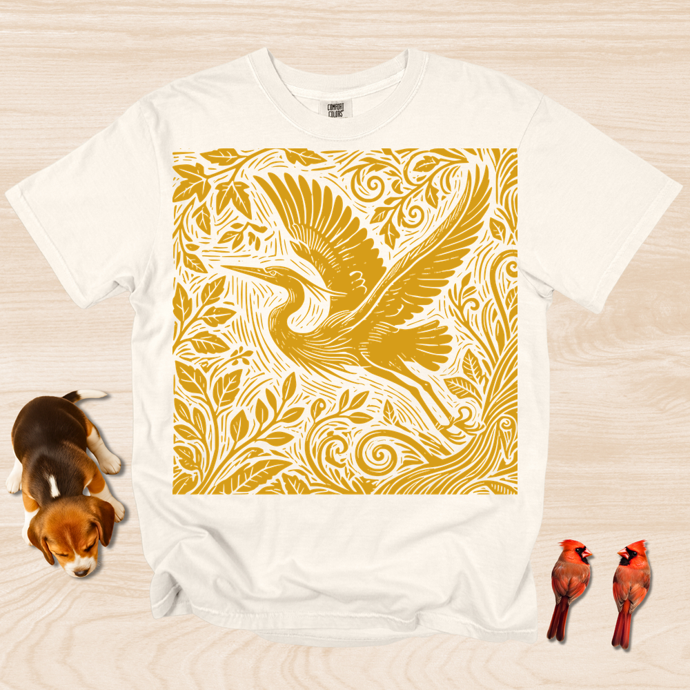 Heron Artistic Linocut Style