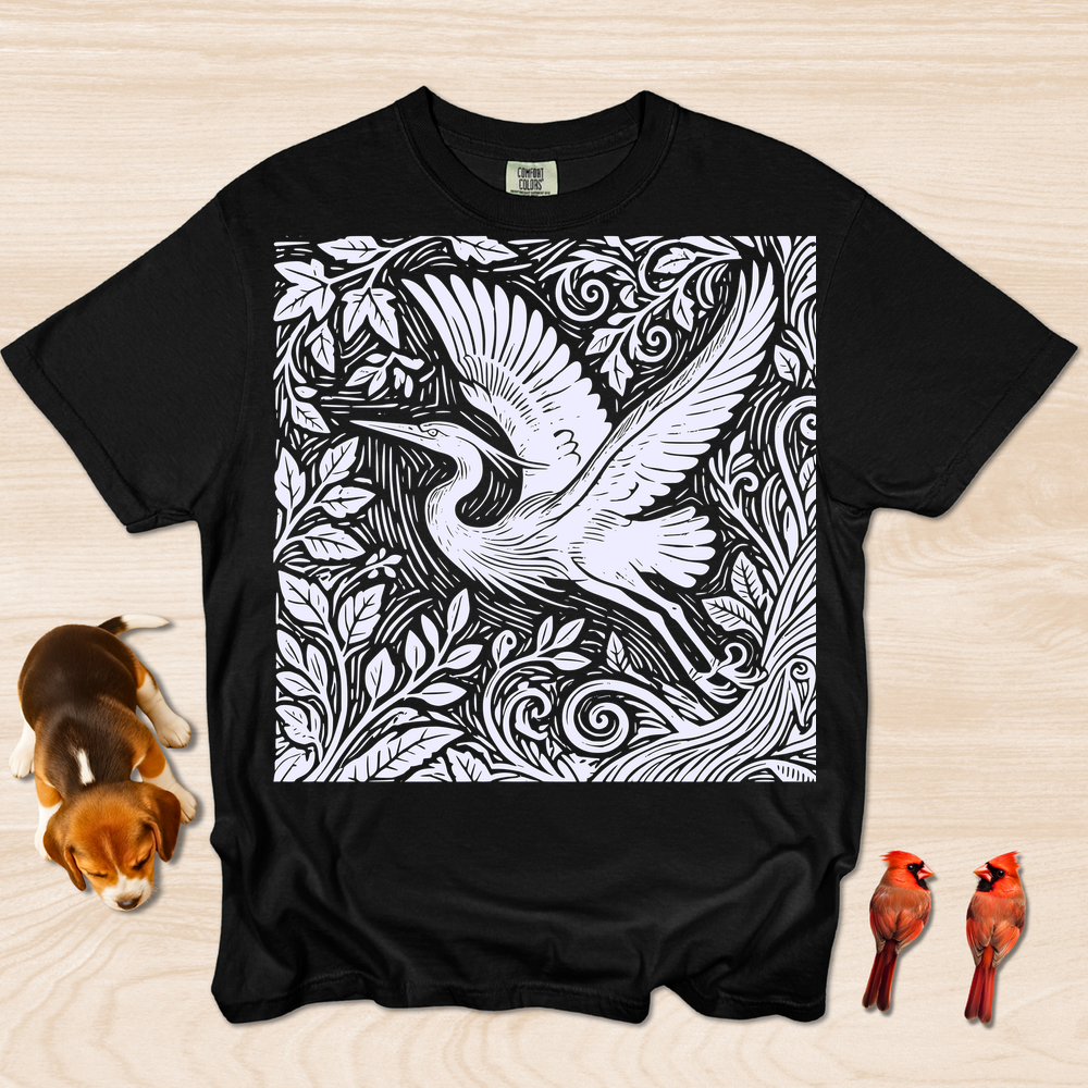 Heron Artistic Linocut Style