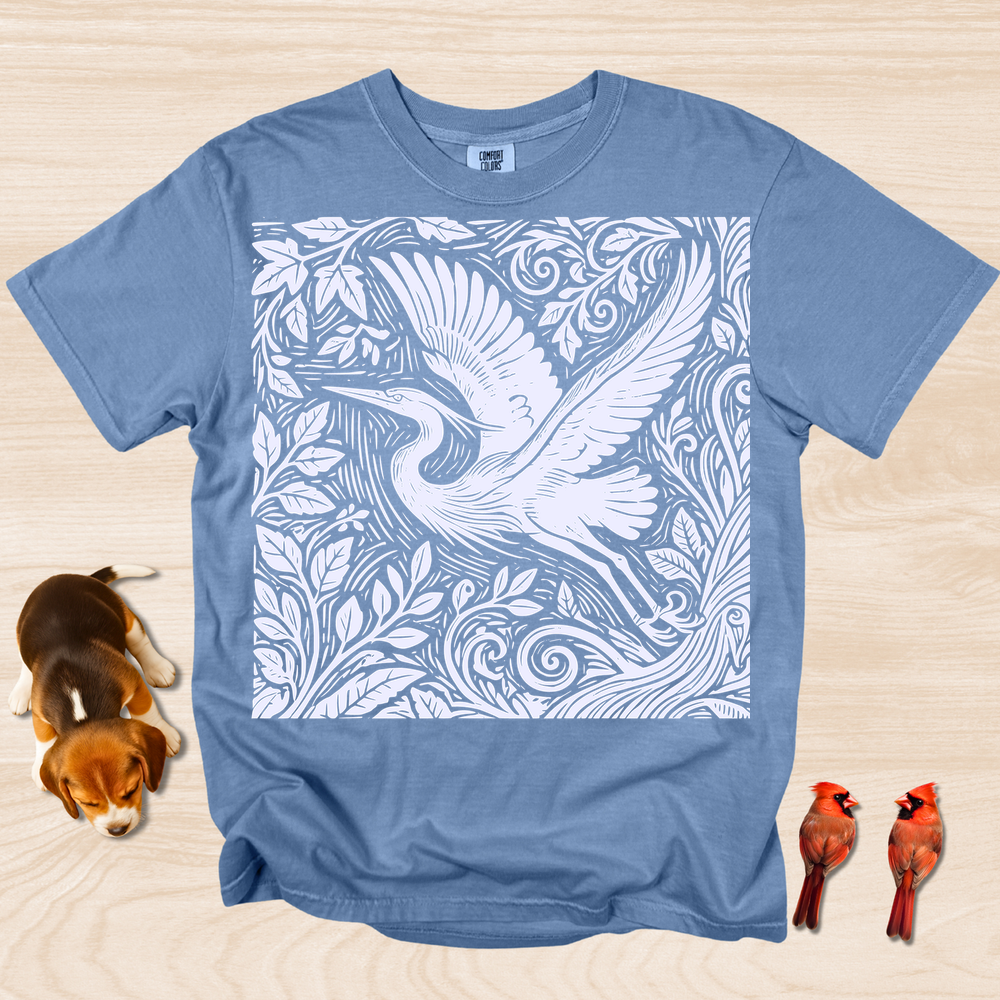 Heron Artistic Linocut Style
