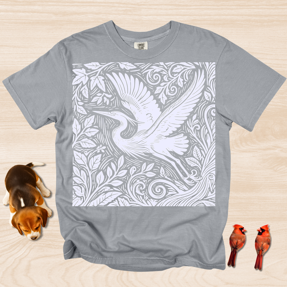 Heron Artistic Linocut Style