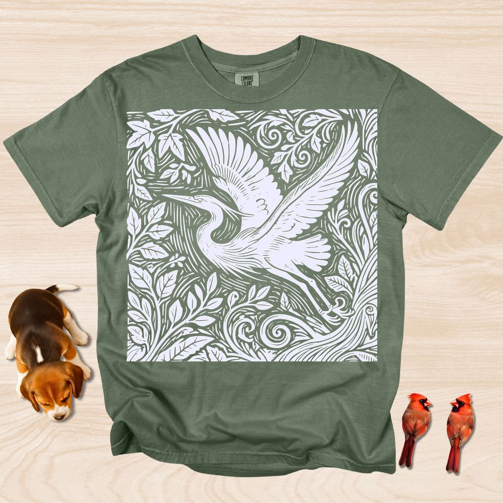 Heron Artistic Linocut Style