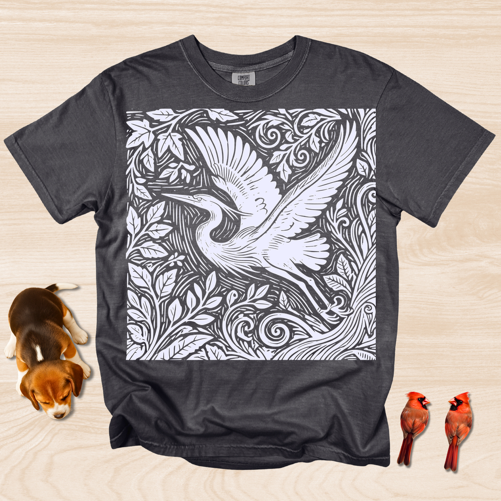 Heron Artistic Linocut Style