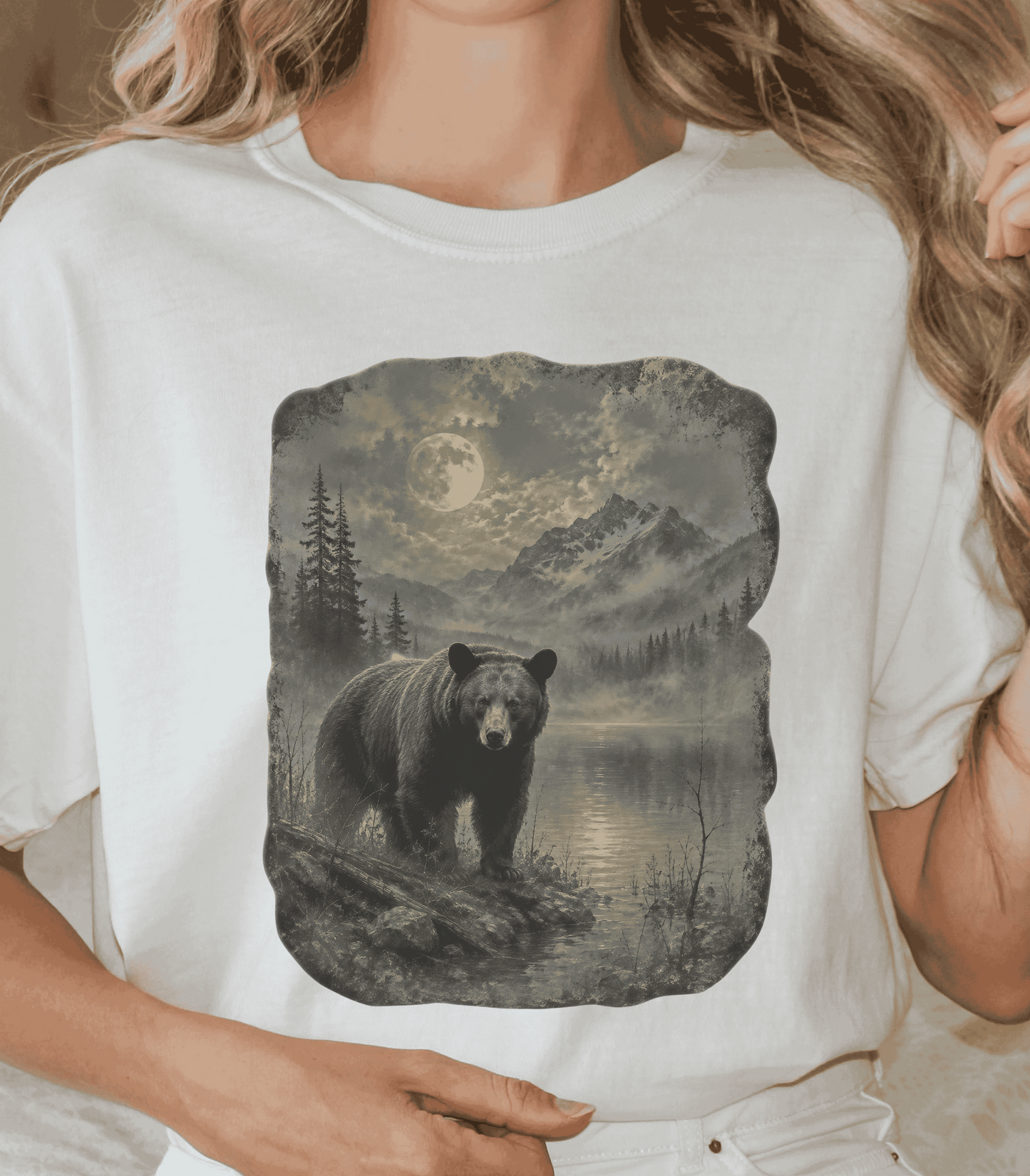 Moonlit Bear T-Shirt - Nature Lover's Gift, Wildlife Art