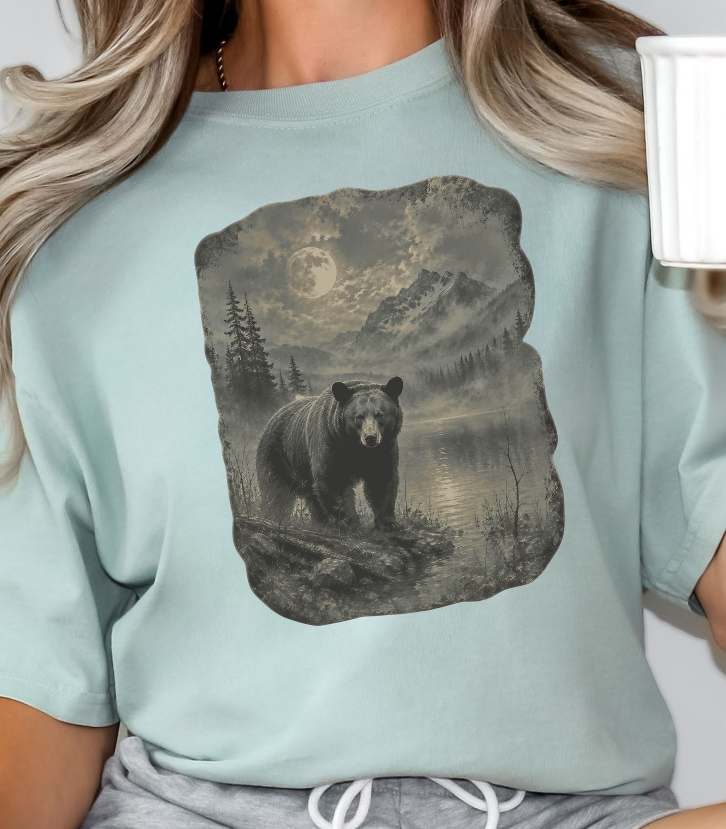 Moonlit Bear T-Shirt - Nature Lover's Gift, Wildlife Art