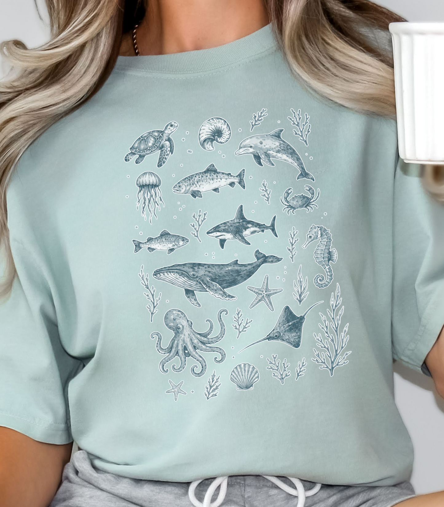 Pastel Ocean Animals Tee - Whimsical Sea Life Shirt