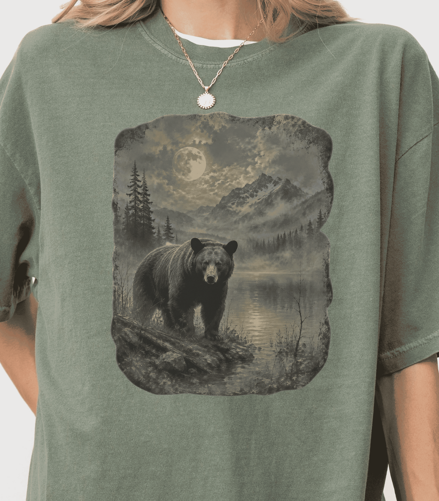 Moonlit Bear T-Shirt - Nature Lover's Gift, Wildlife Art