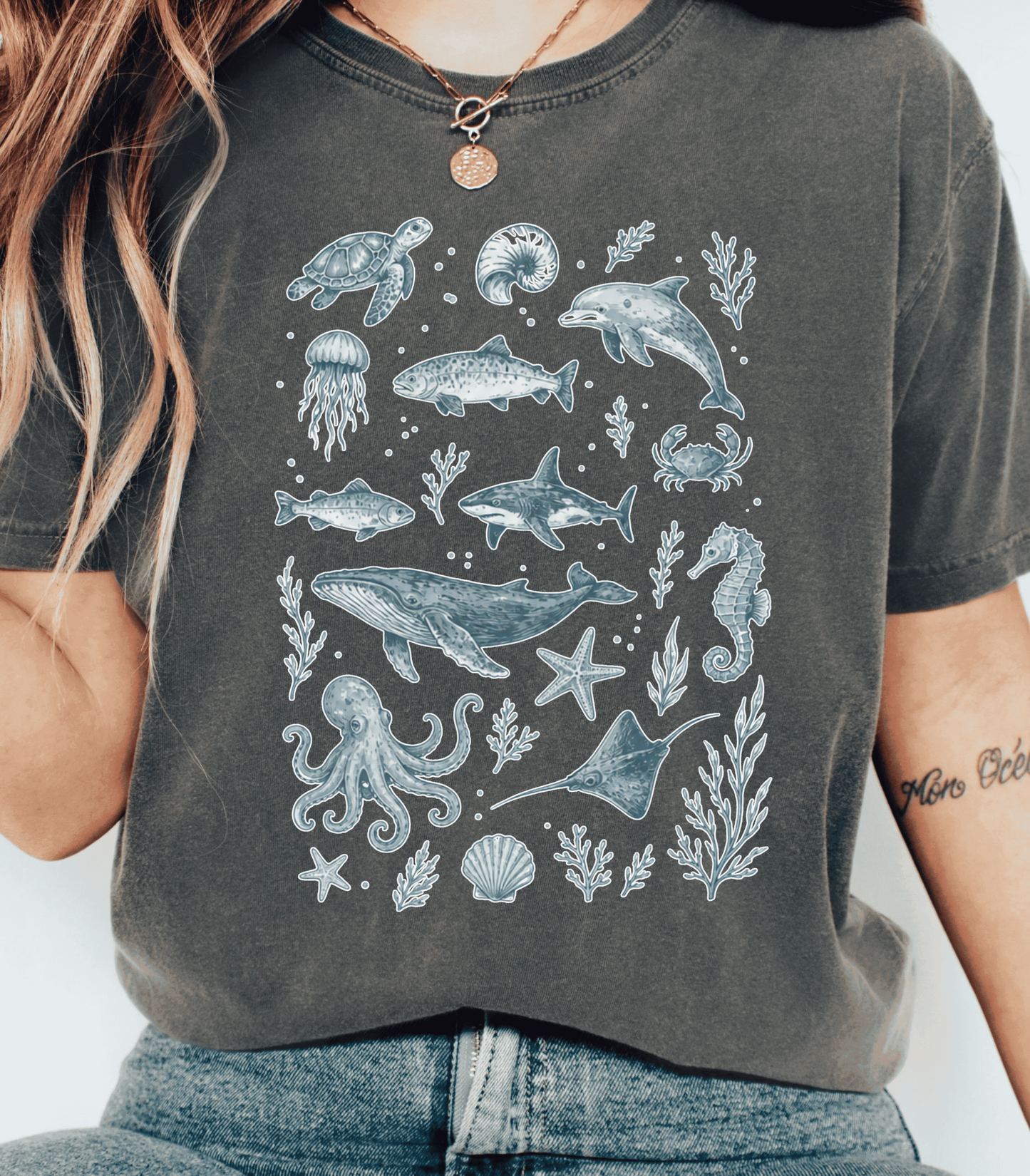 Pastel Ocean Animals Tee - Whimsical Sea Life Shirt