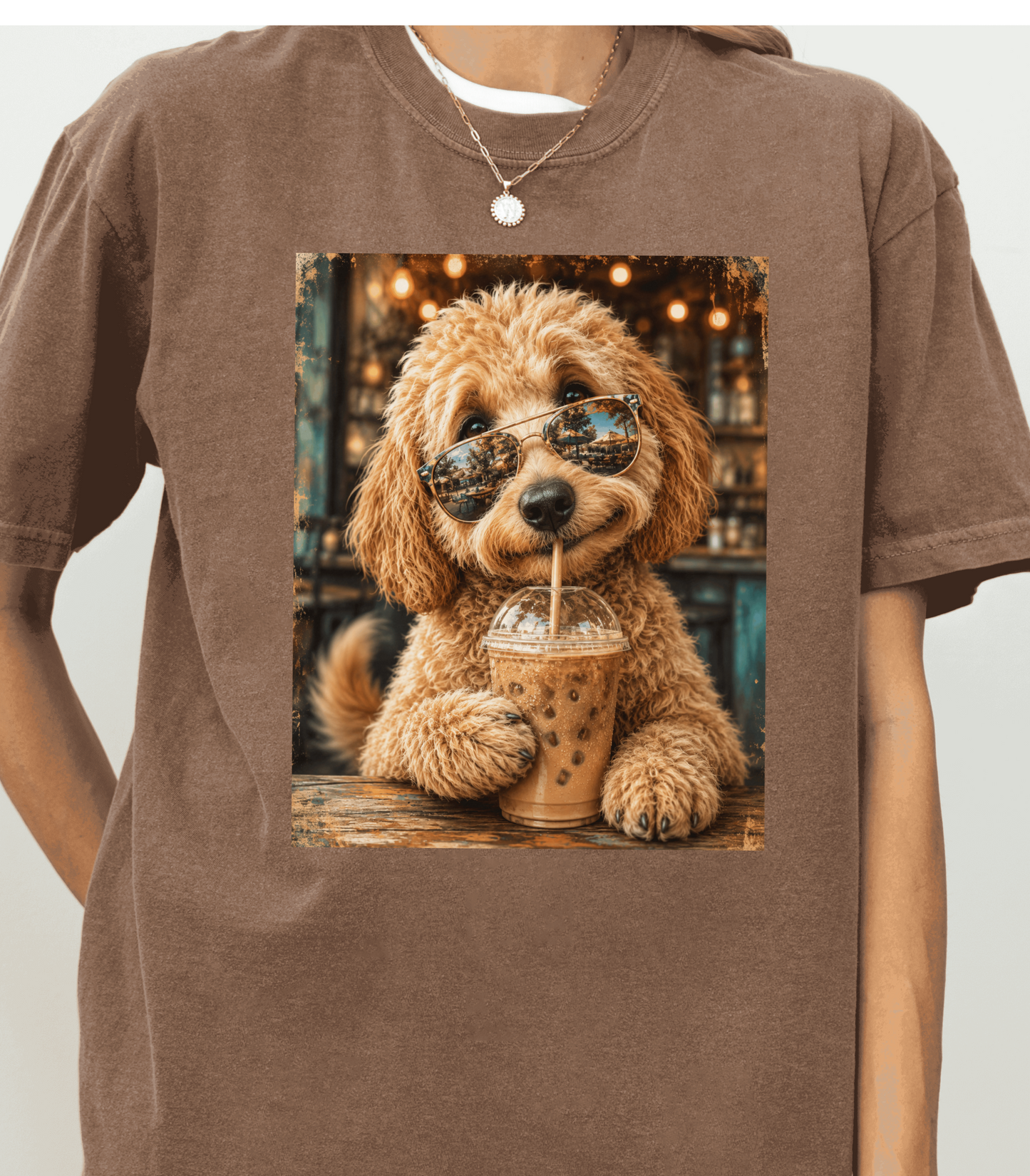 Funny Dog Shirt for Coffee Lovers - Cute Poodle with Sunglasses
