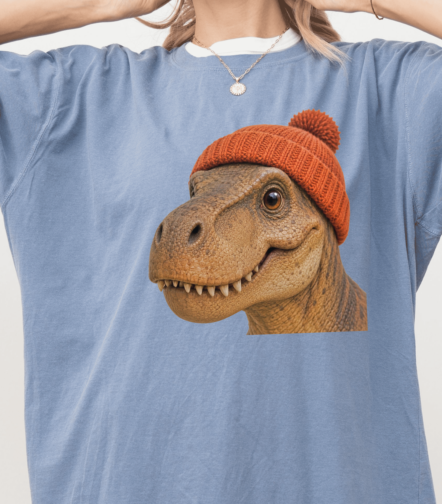 Dinosaur Graphic T-Shirt with Orange Beanie - Cute Gift