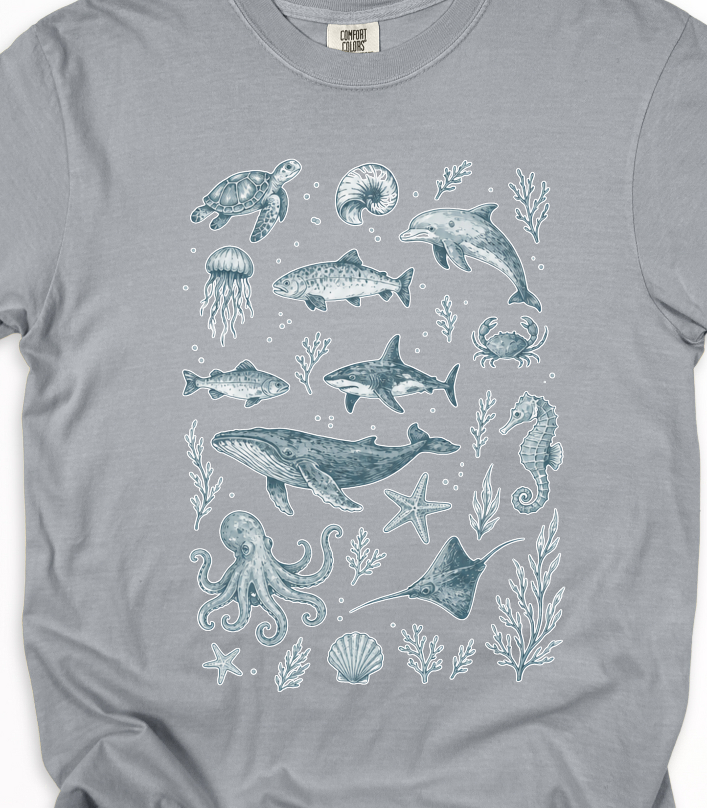 Pastel Ocean Animals Tee - Whimsical Sea Life Shirt