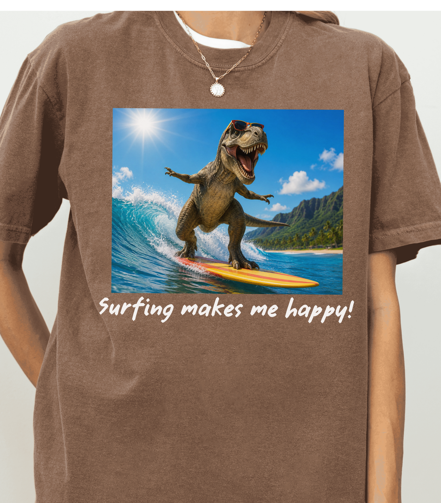 Surfing Dinosaur T-Shirt, Beach Lover Graphic Tee