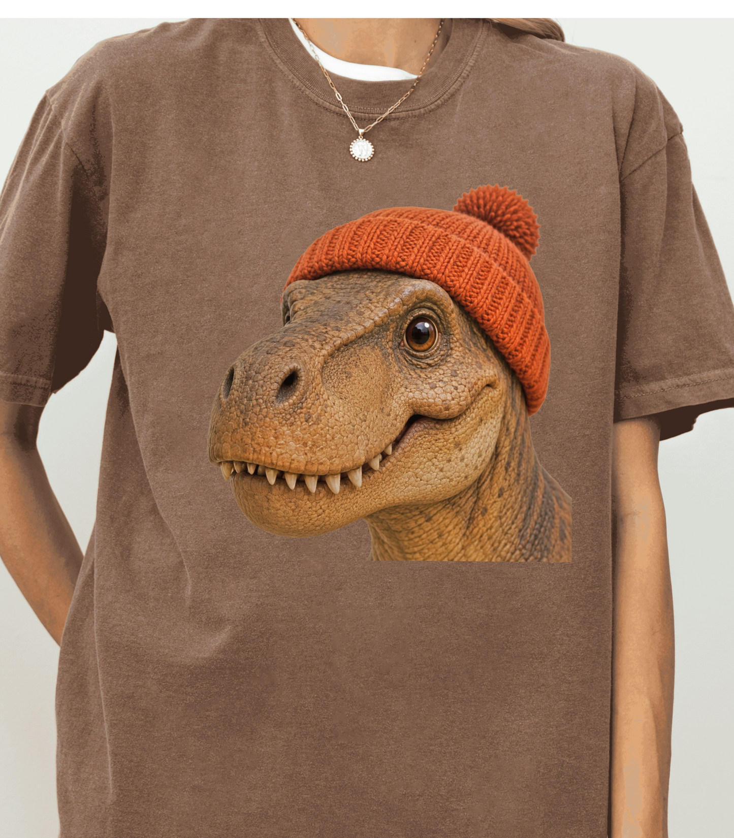 Dinosaur Graphic T-Shirt with Orange Beanie - Cute Gift