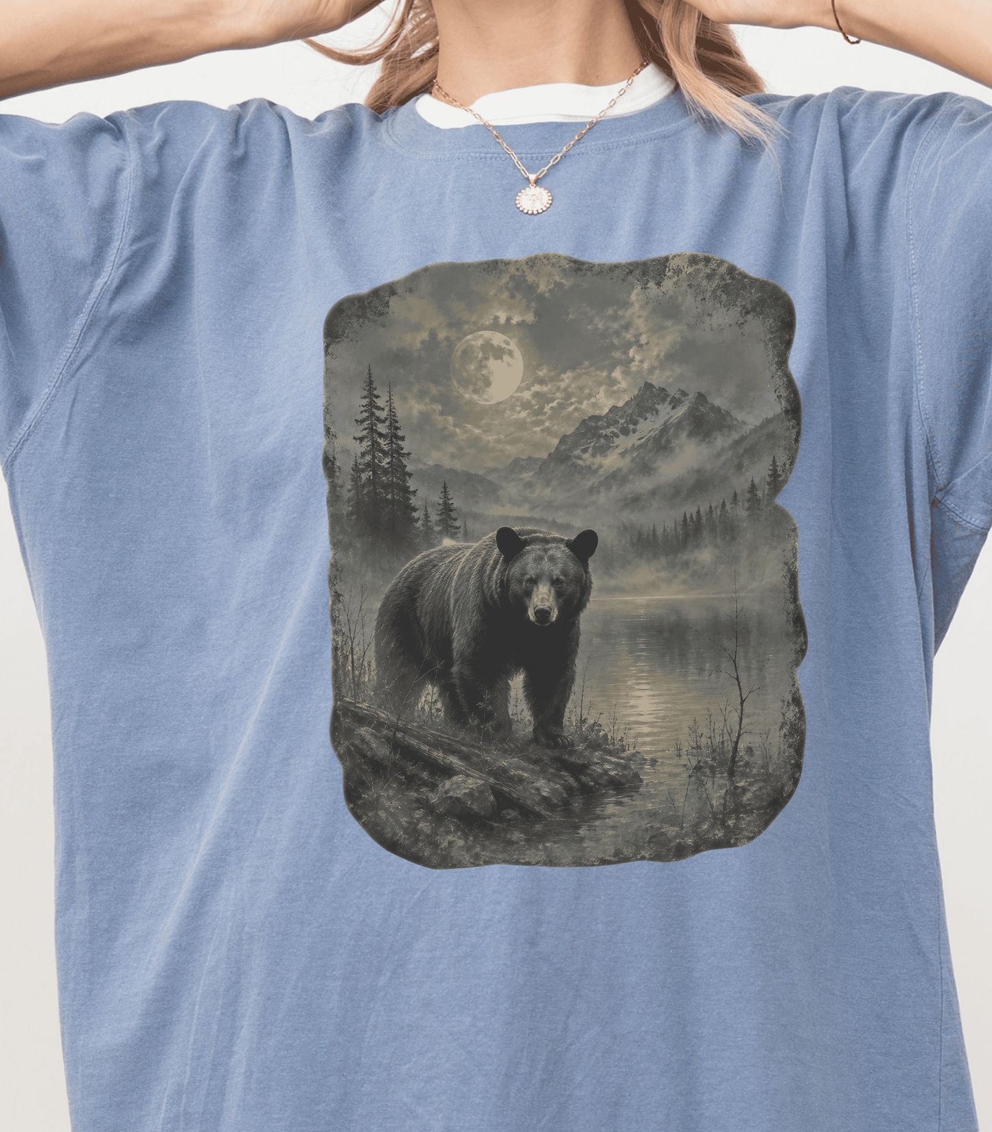 Moonlit Bear T-Shirt - Nature Lover's Gift, Wildlife Art