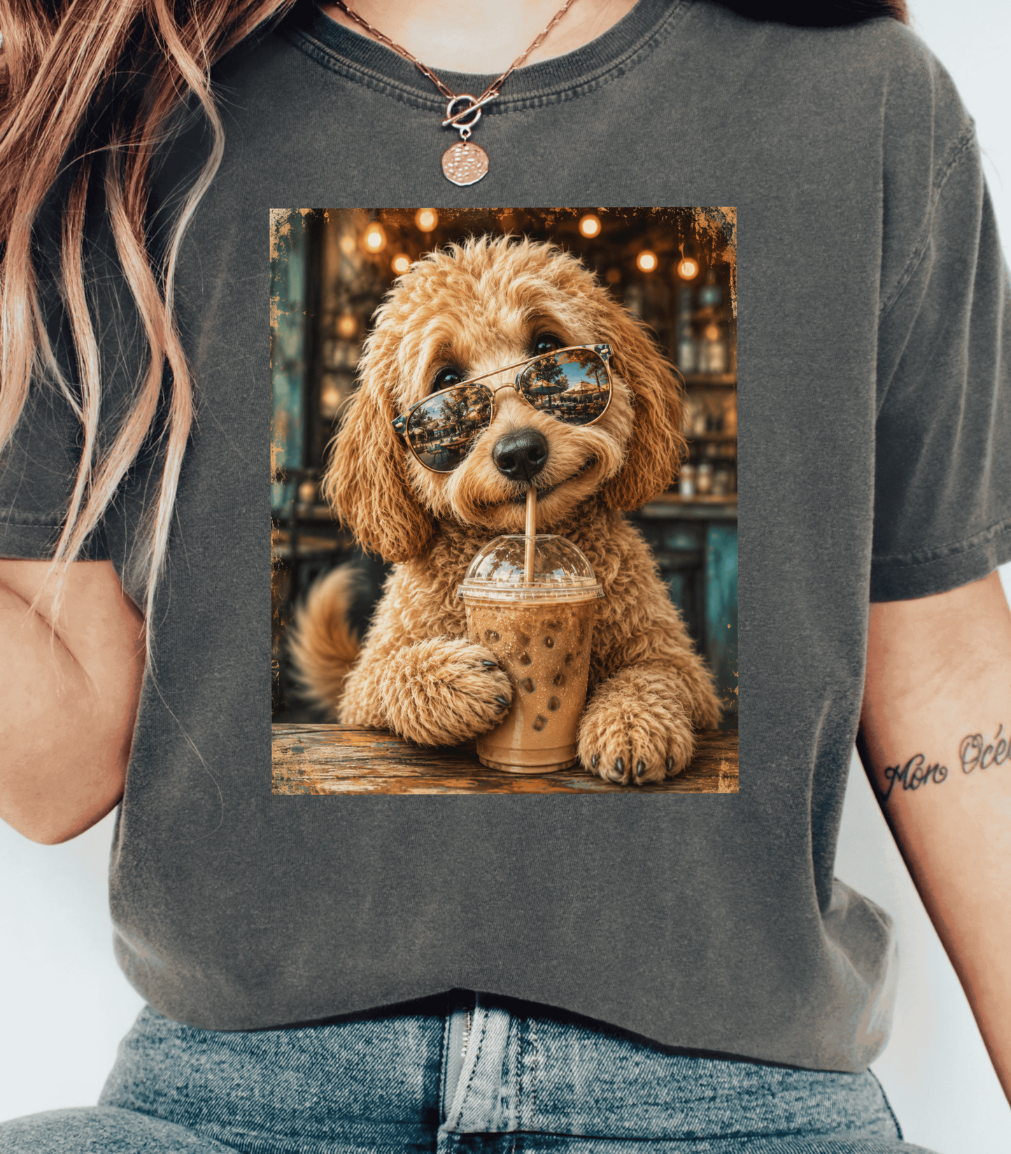 Funny Dog Shirt for Coffee Lovers - Cute Poodle with Sunglasses