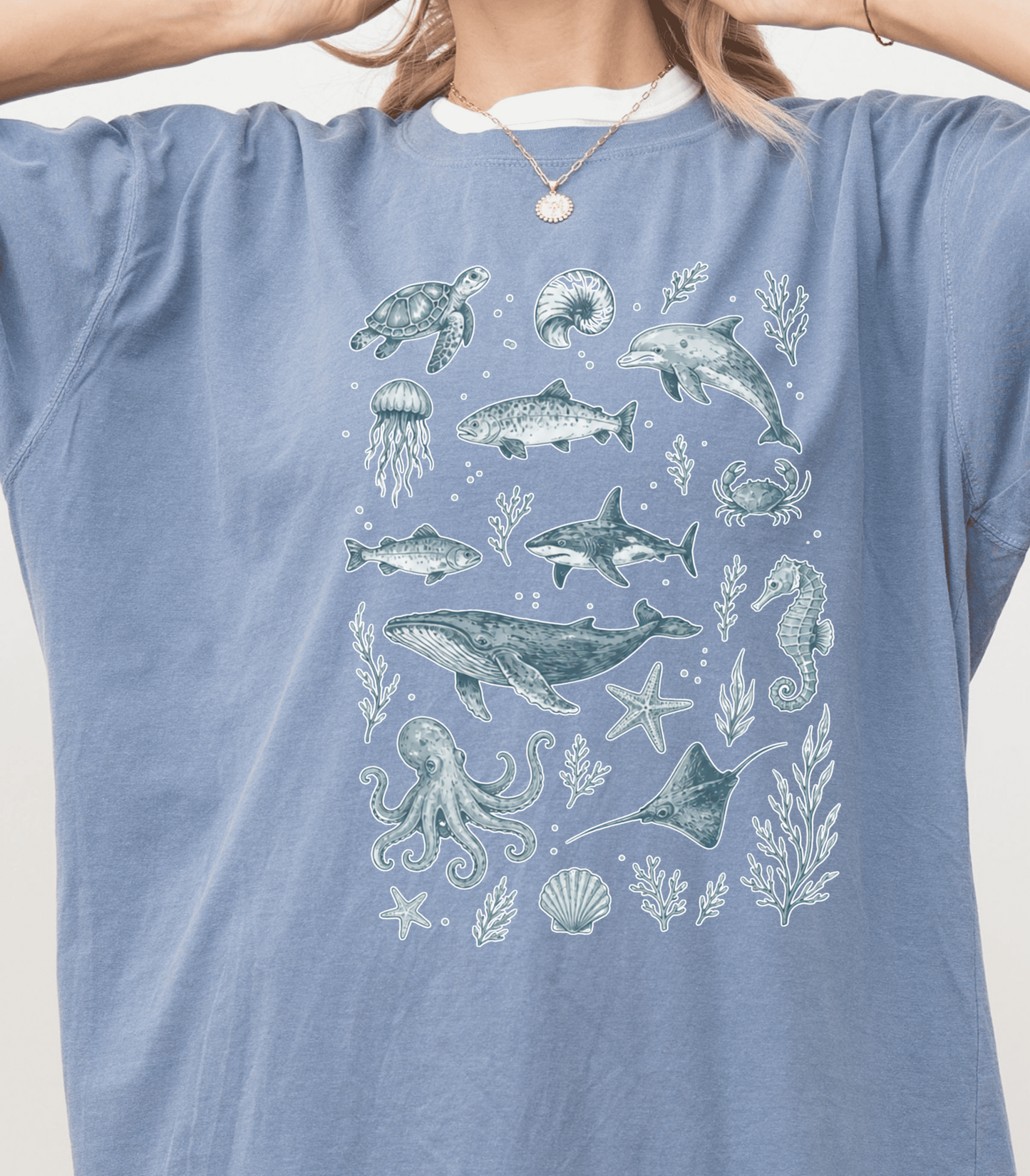 Pastel Ocean Animals Tee - Whimsical Sea Life Shirt