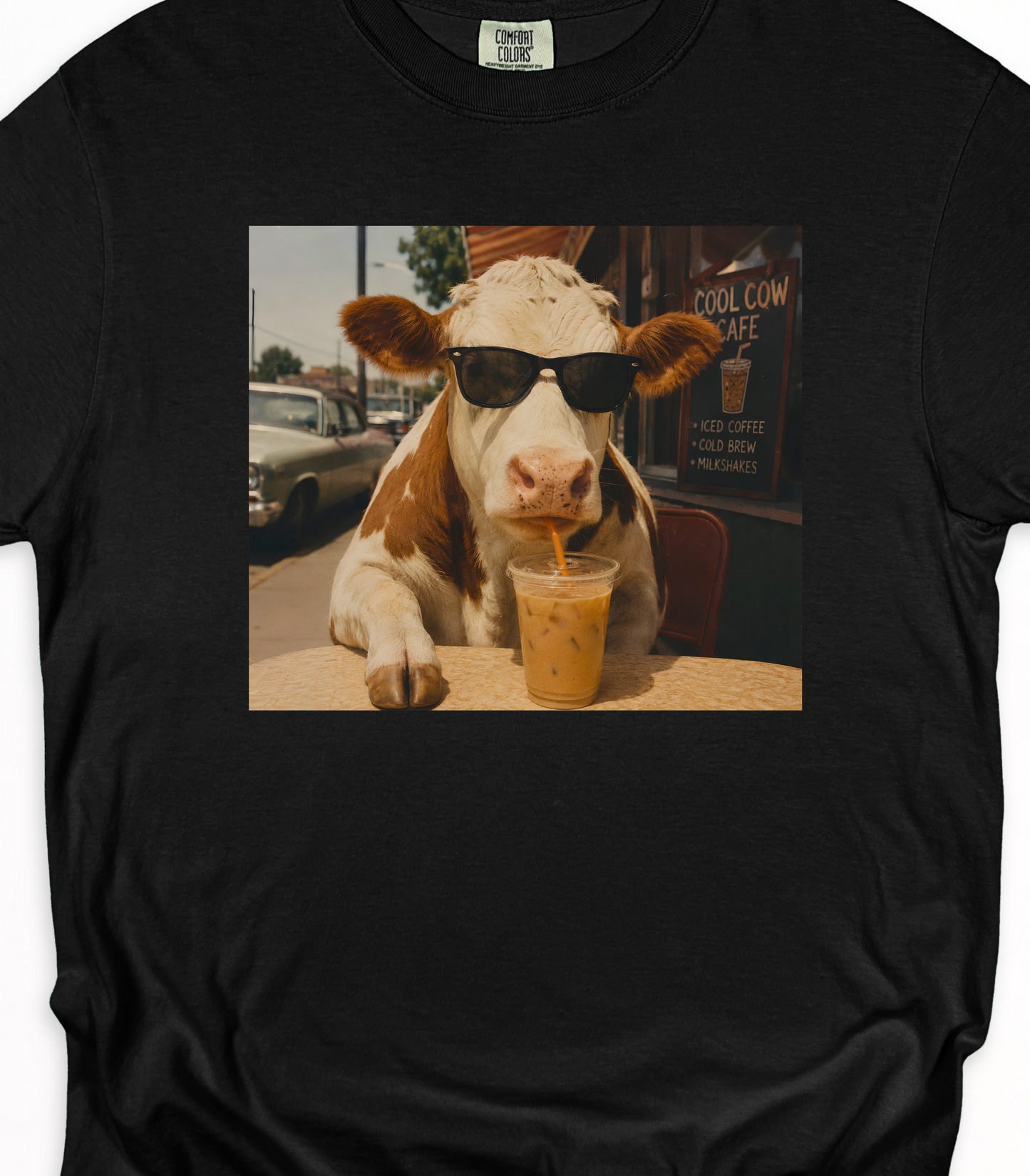 Funny Cow T-Shirt with Iced Coffee Humor – Gift for Coffee Lovers