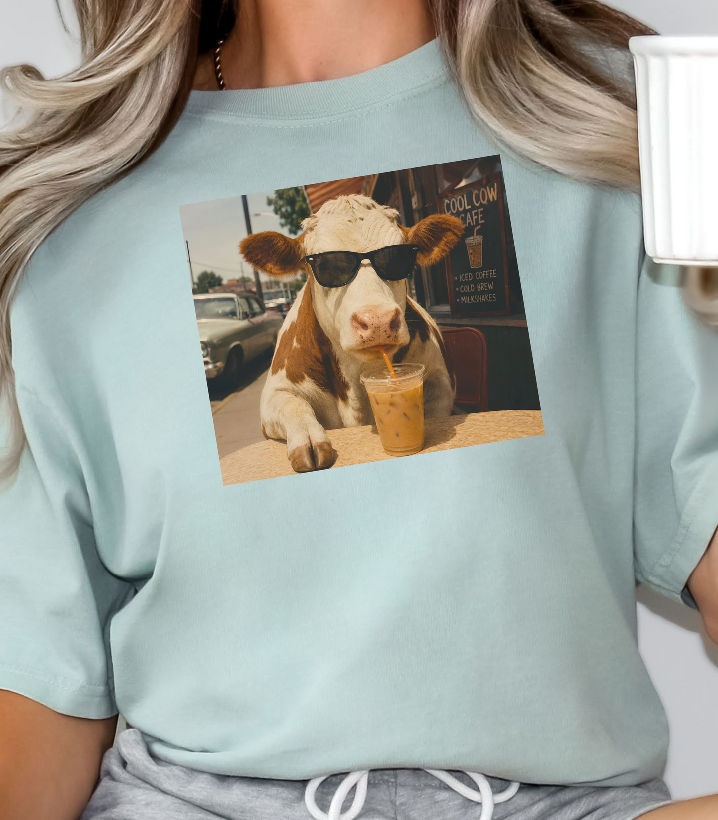 Funny Cow T-Shirt with Iced Coffee Humor – Gift for Coffee Lovers