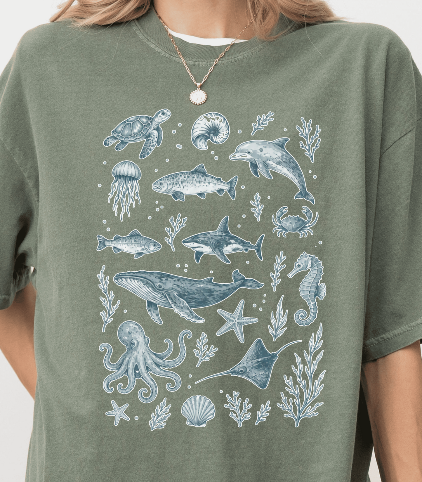Pastel Ocean Animals Tee - Whimsical Sea Life Shirt
