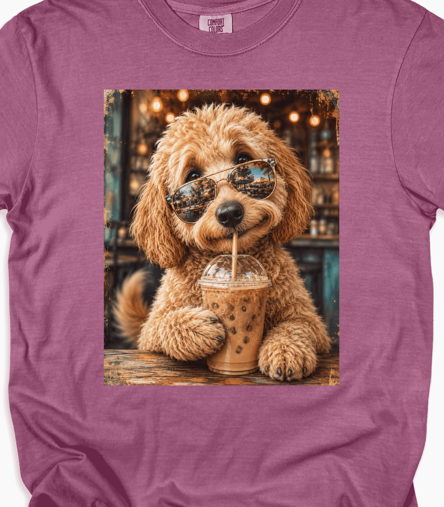Funny Dog Shirt for Coffee Lovers - Cute Poodle with Sunglasses