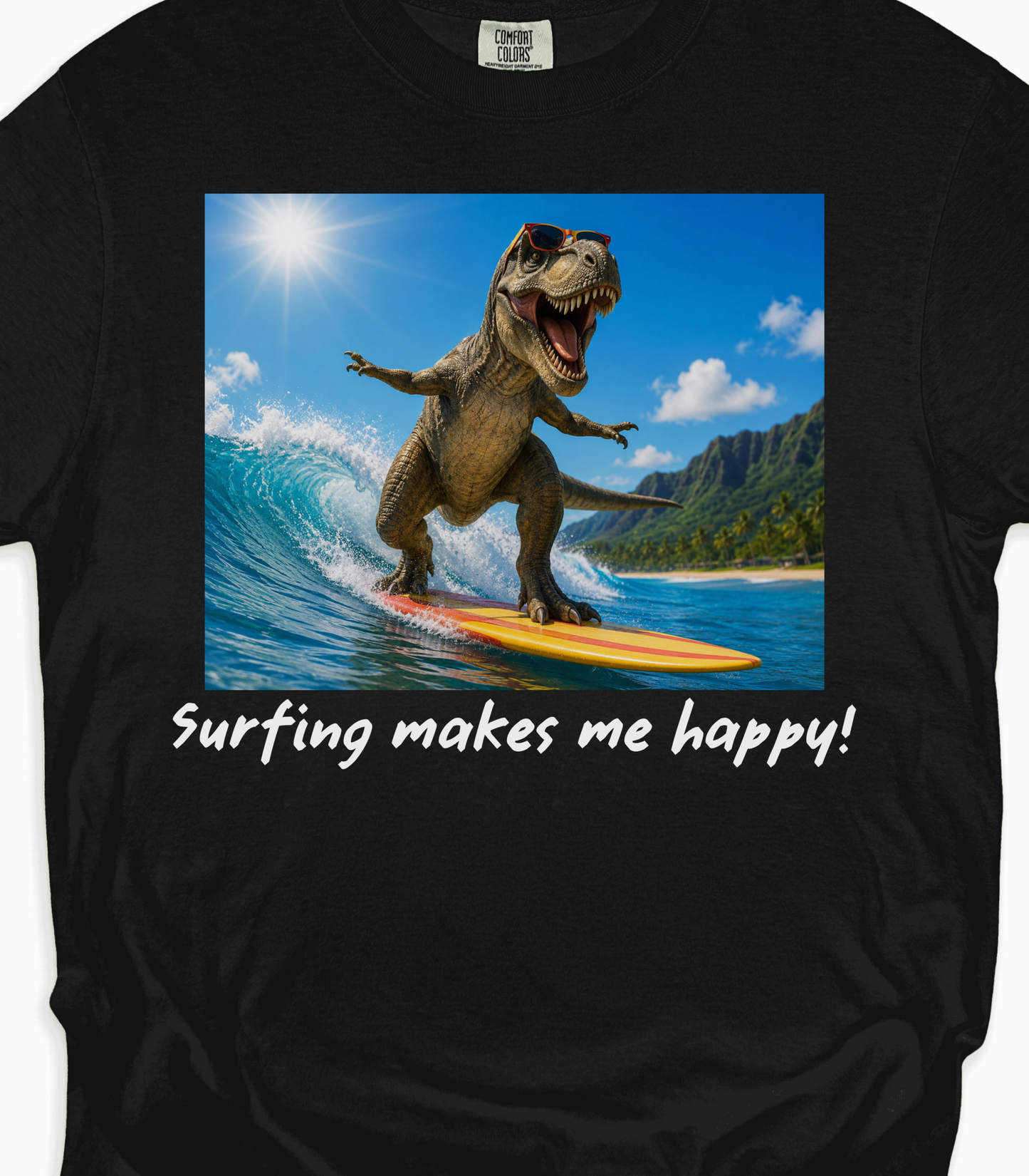 Surfing Dinosaur T-Shirt, Beach Lover Graphic Tee