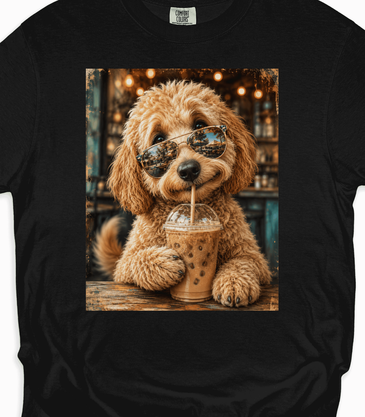 Funny Dog Shirt for Coffee Lovers - Cute Poodle with Sunglasses