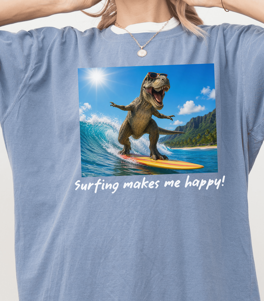 Surfing Dinosaur T-Shirt, Beach Lover Graphic Tee