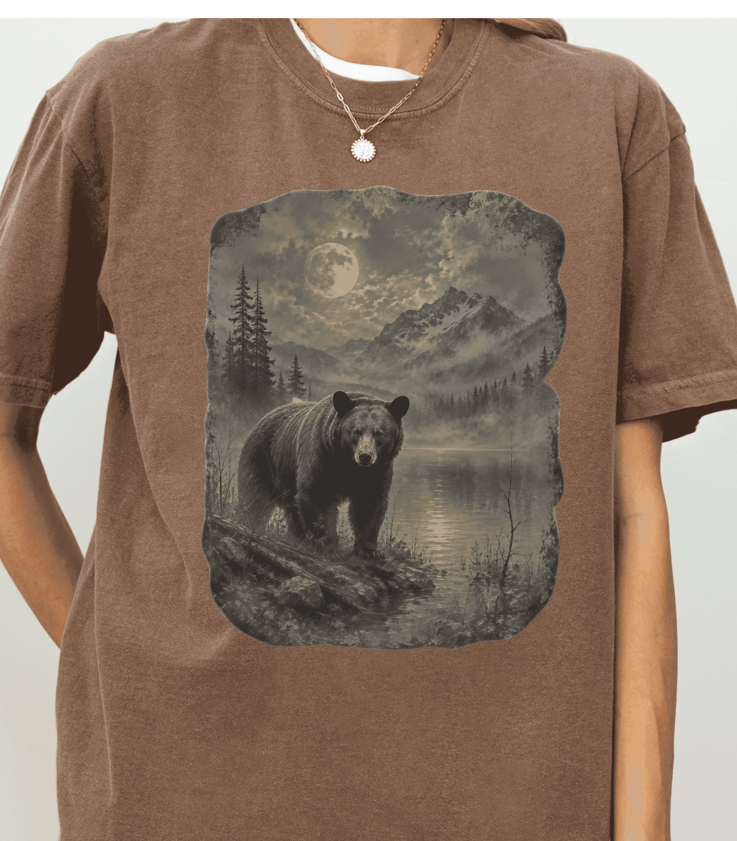 Moonlit Bear T-Shirt - Nature Lover's Gift, Wildlife Art