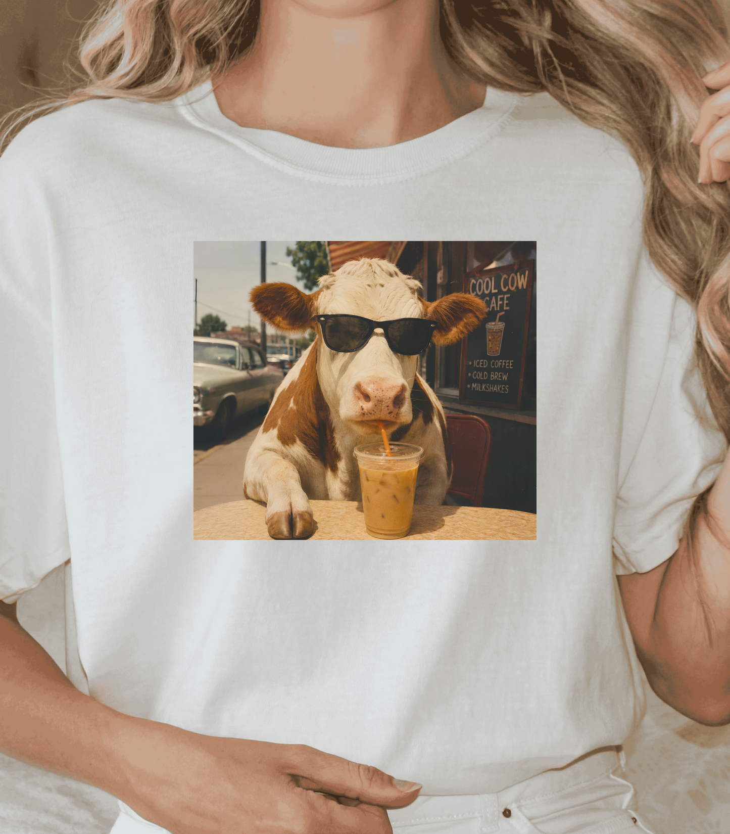 Funny Cow T-Shirt with Iced Coffee Humor – Gift for Coffee Lovers