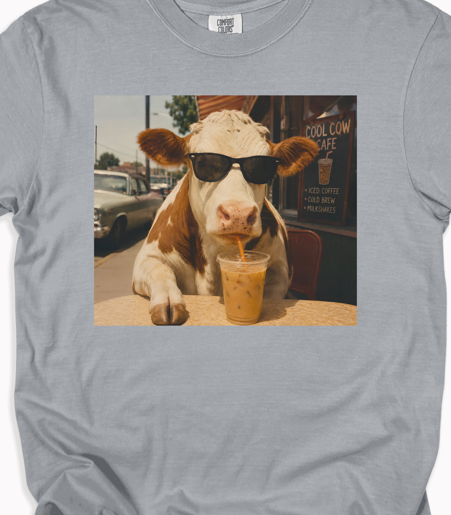 Funny Cow T-Shirt with Iced Coffee Humor – Gift for Coffee Lovers