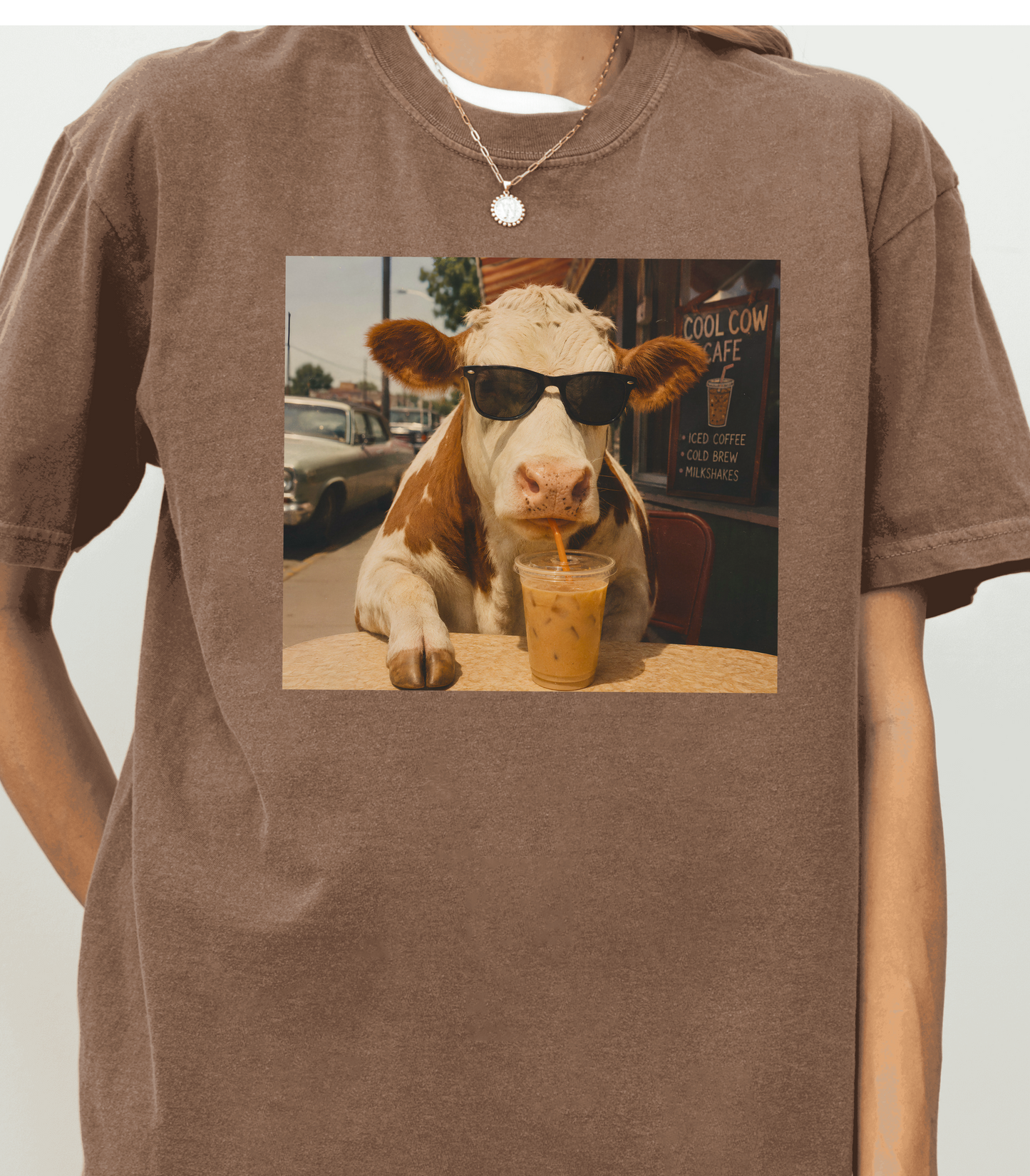 Funny Cow T-Shirt with Iced Coffee Humor – Gift for Coffee Lovers
