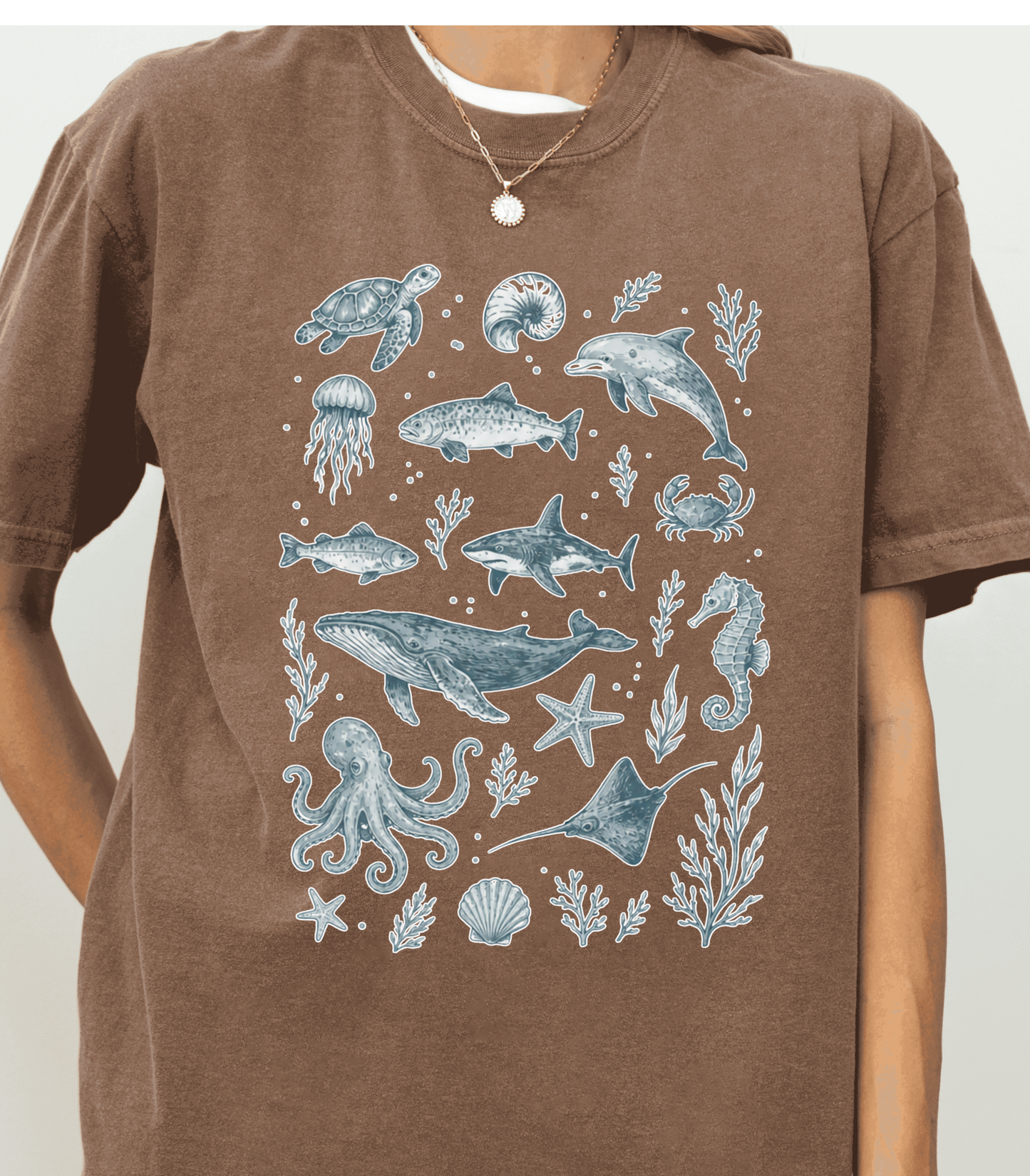 Pastel Ocean Animals Tee - Whimsical Sea Life Shirt