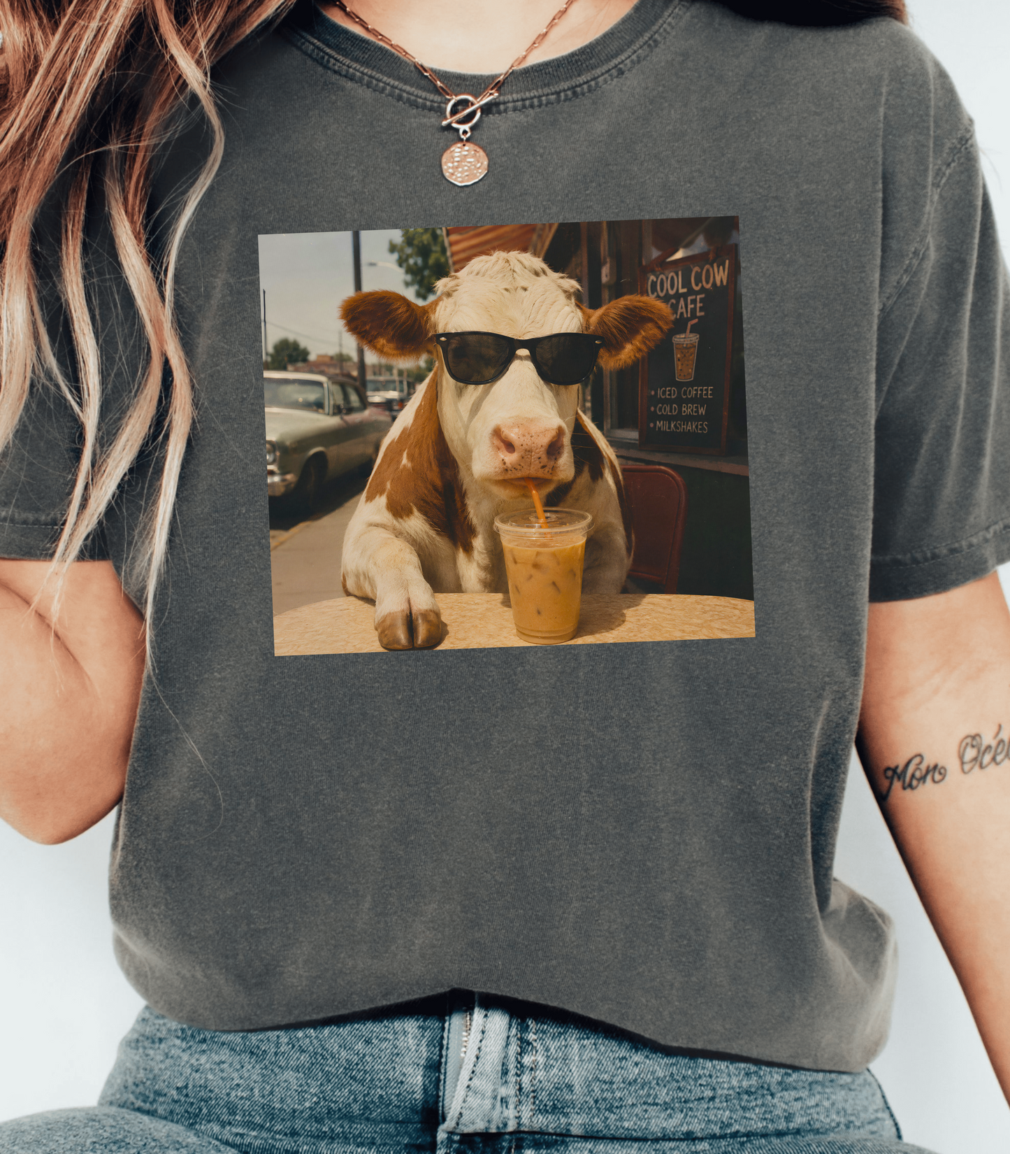 Funny Cow T-Shirt with Iced Coffee Humor – Gift for Coffee Lovers