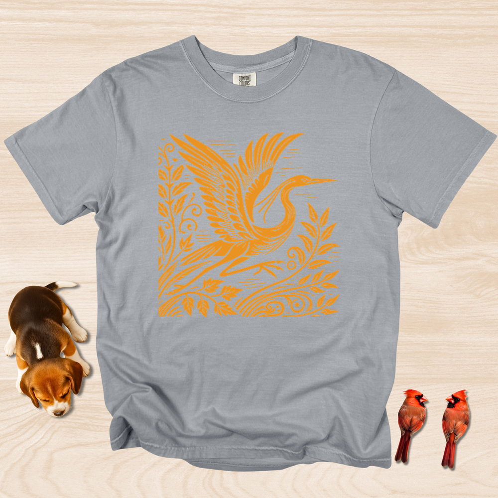 Great Blue Heron Linocut A1 - Grey