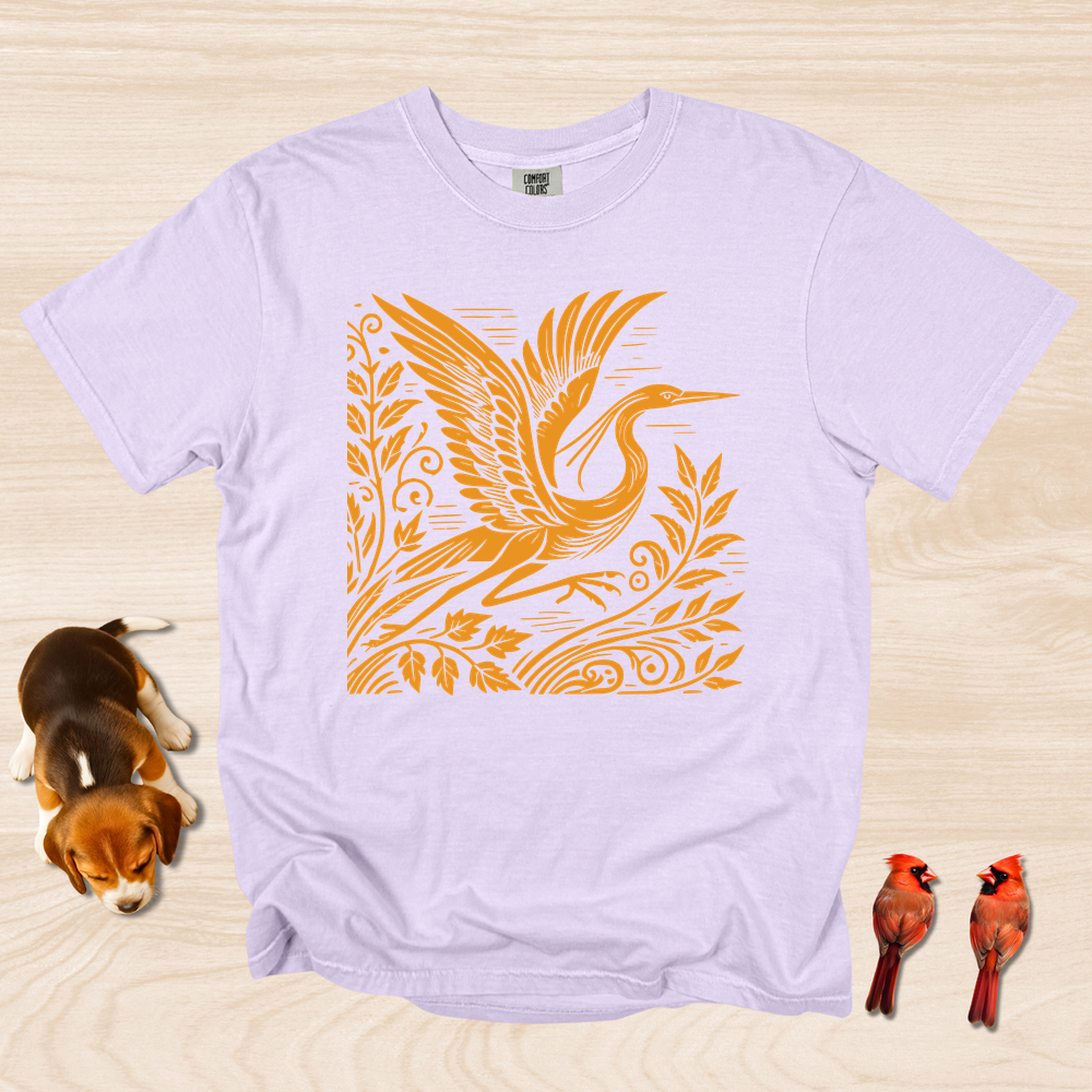 Great Blue Heron Linocut A1 - Orchid