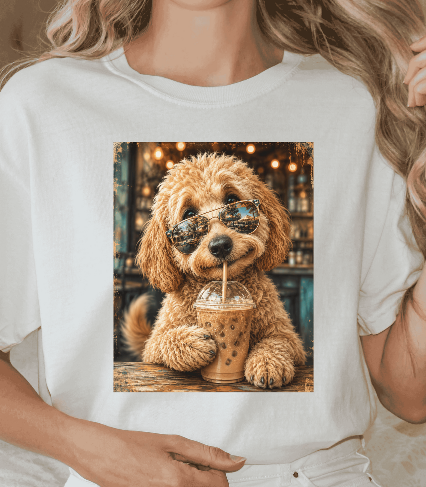 Funny Dog Shirt for Coffee Lovers - Cute Poodle with Sunglasses