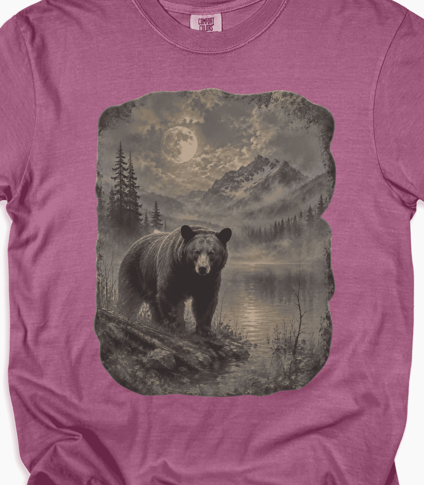 Moonlit Bear T-Shirt - Nature Lover's Gift, Wildlife Art