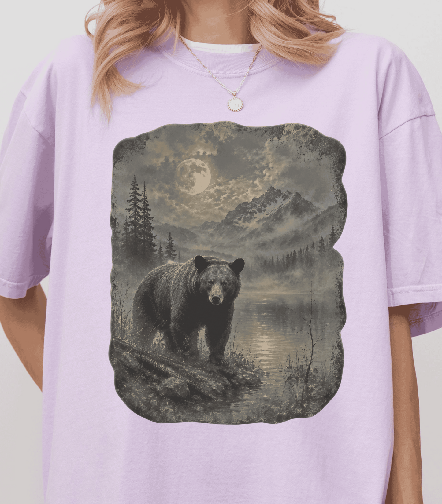 Moonlit Bear T-Shirt - Nature Lover's Gift, Wildlife Art