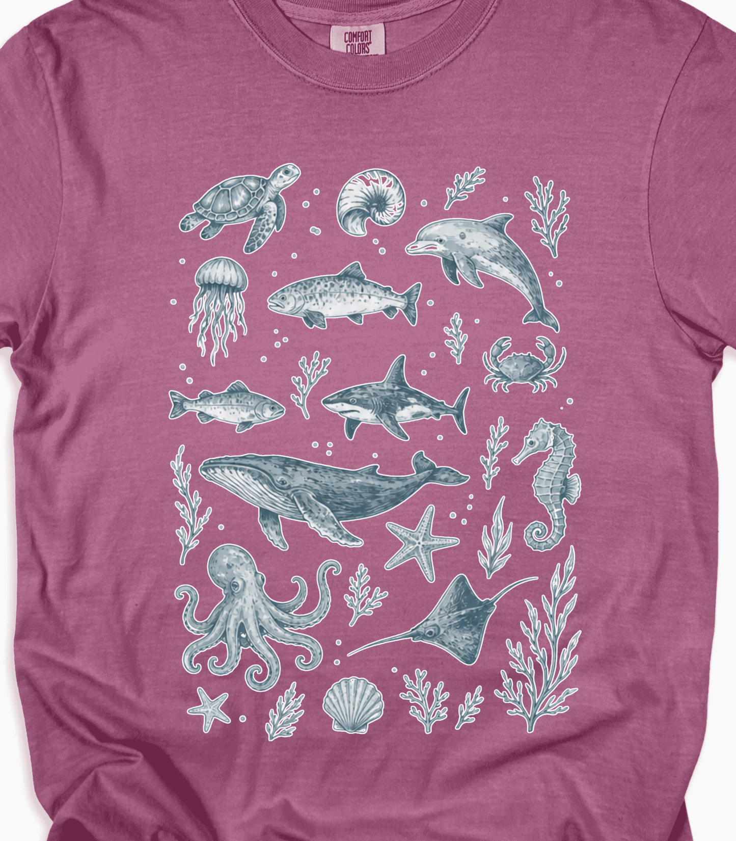 Pastel Ocean Animals Tee - Whimsical Sea Life Shirt