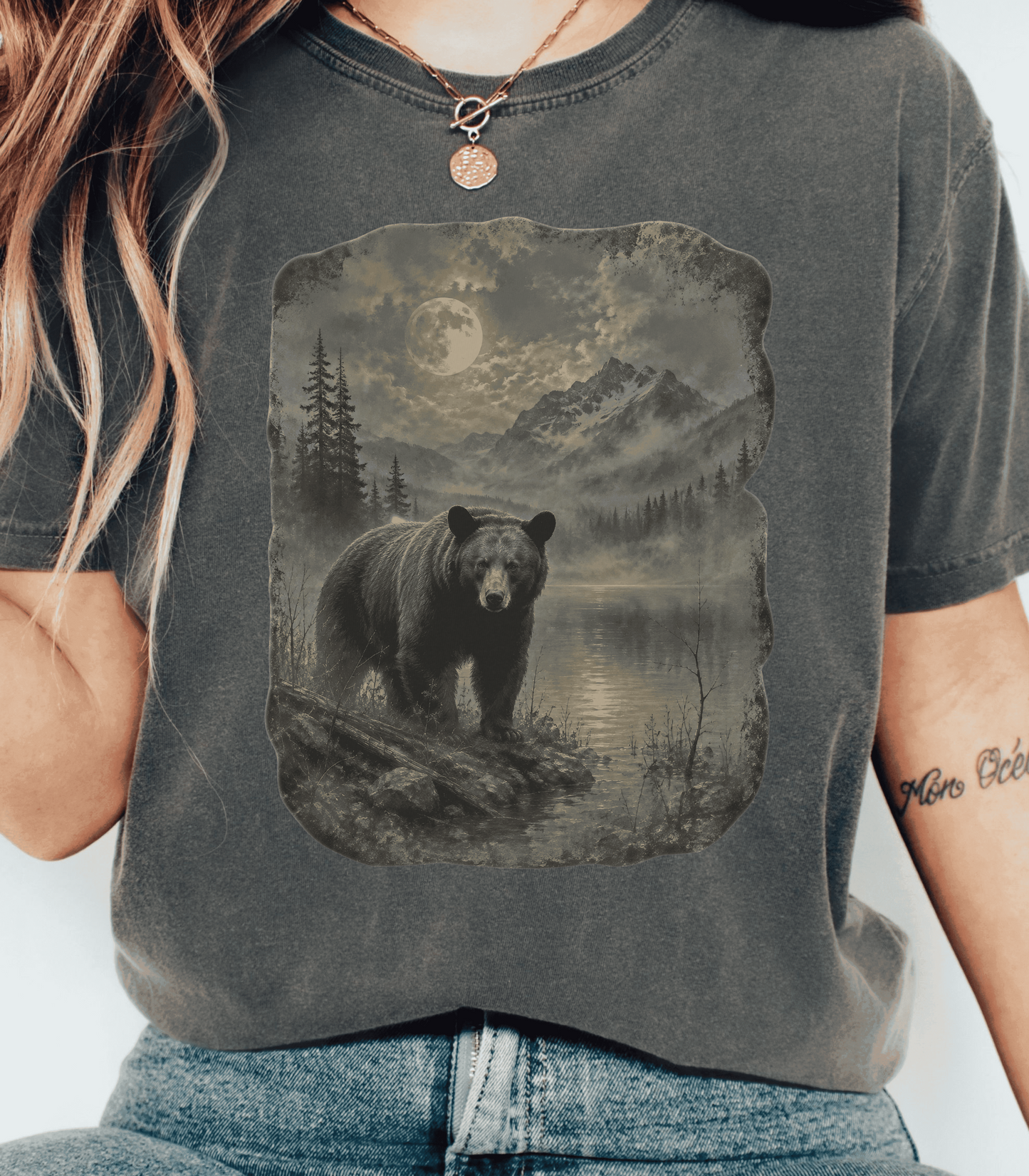 Moonlit Bear T-Shirt - Nature Lover's Gift, Wildlife Art