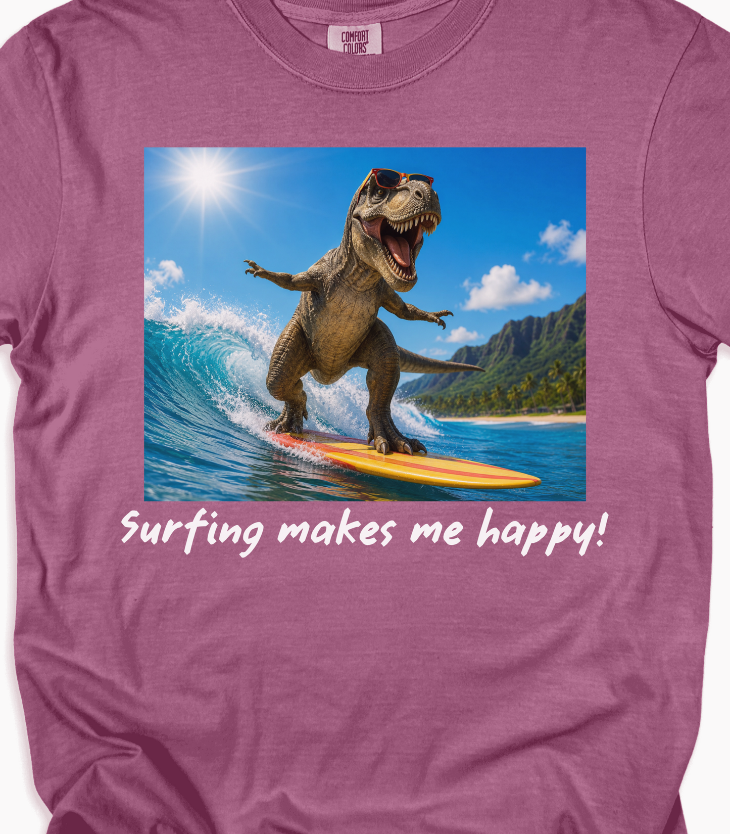 Surfing Dinosaur T-Shirt, Beach Lover Graphic Tee